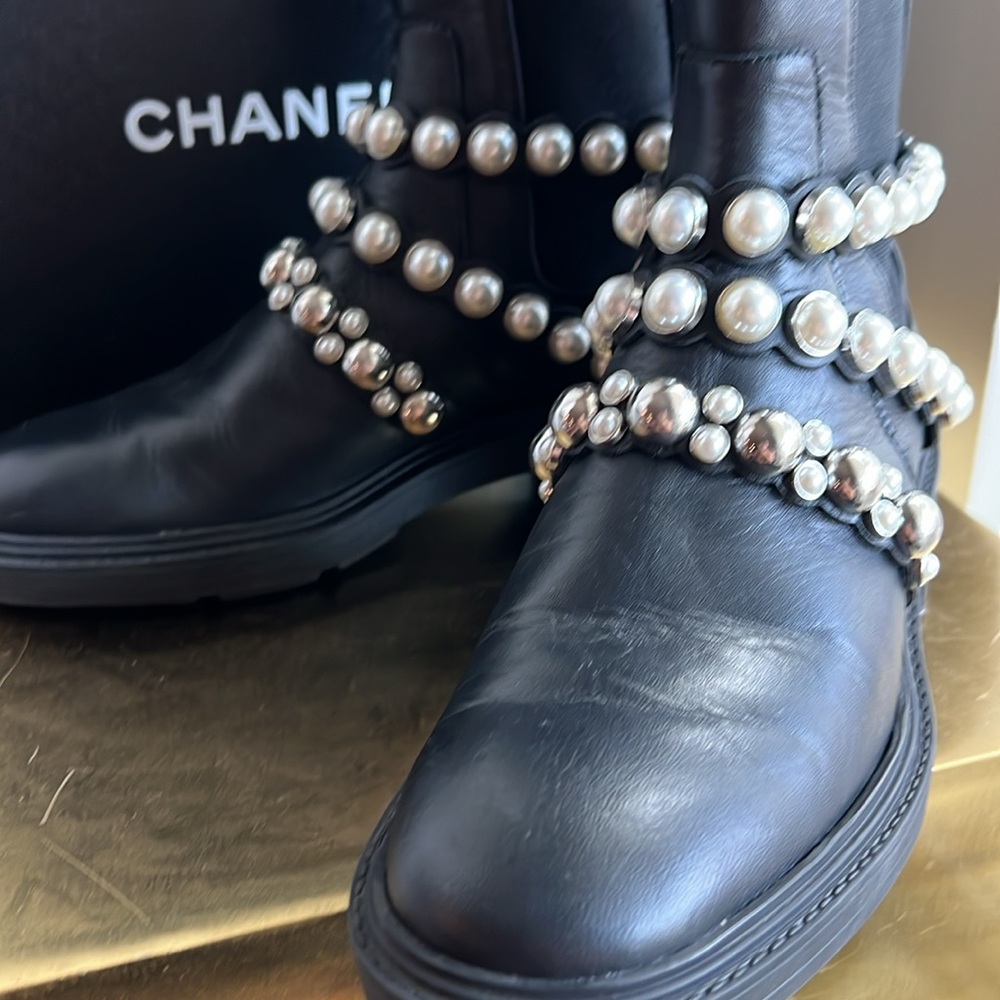 Zara Black Pearl Studded Moto Boots - Picture 11 of 14